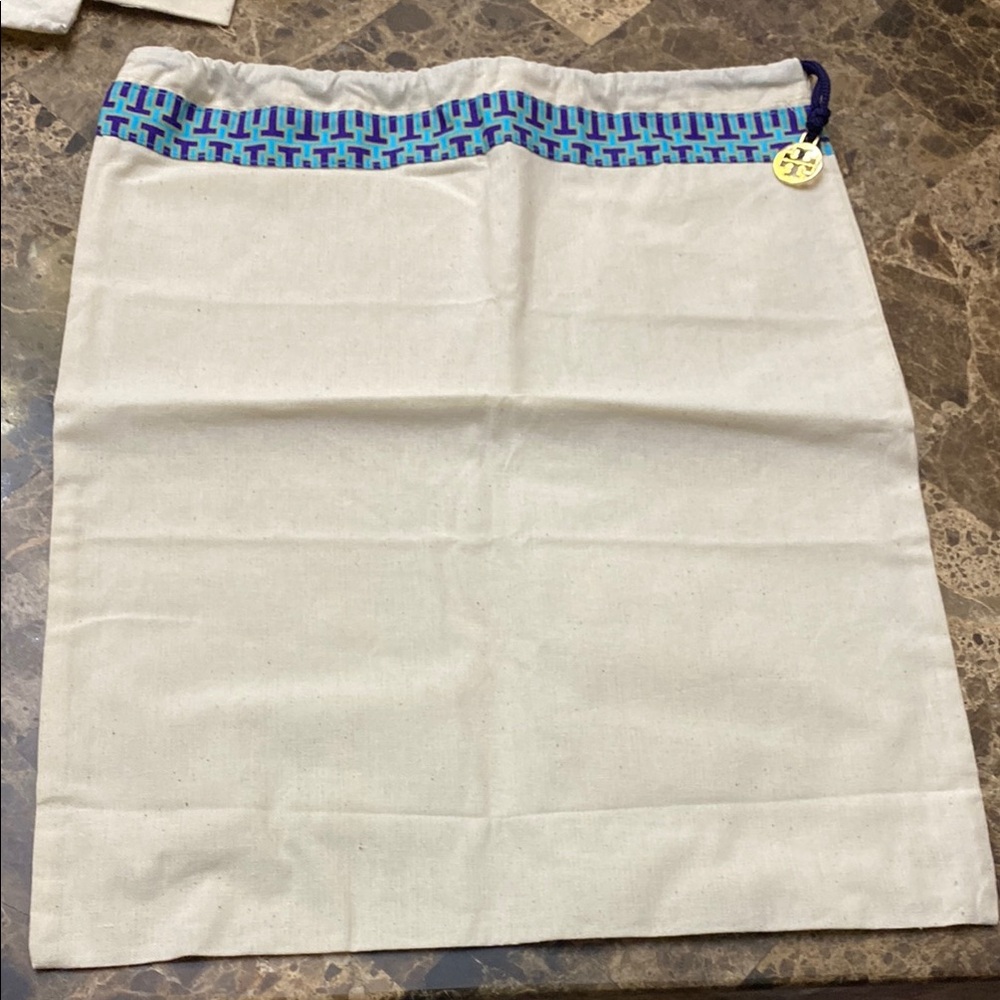 Tory Burch Elegant Cream Dust Bag with Blue Accents